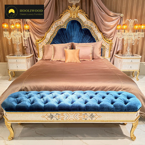 Cama King Size de Terciopelo <span class=keywords><strong>Azul</strong></span> <span class=keywords><strong>Rey</strong></span> de Alta Calidad, Cama Tapizada de Estilo Imperio Francés de Lujo <span class=keywords><strong>para</strong></span> Proyectos de Villas y Mansiones de Lujo - Product Image 2