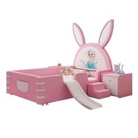 Lit enfant Lapin de dessin animé pour chambre d'enfant, design moderne, en cuir rose, taille simple (Lit simple)