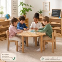 Table Ronde en Bois Chuangjin, Diamètre 60 cm, Bureau Circulaire en Bois Massif pour Activités Montessori, École Maternelle, Salle de Jeux, Vente en Gros
