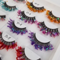 Faux-cils colorés en faux vison, extension cosmétique à 4 bandes lumineuses, à paillettes, vert, rose, lumière UV, brillent dans la nuit