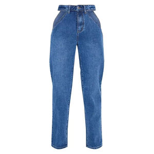 กางเกงยีนส์เอวสูงสไตล์ฮิปฮอปของผู้หญิงกางเกงยีนส์ทรงตรงติดโลโก้แบบเรียบง่าย - Product Image 6