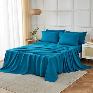 <span class=keywords><strong>Teal</strong></span> Vua Kích thước Sheets <span class=keywords><strong>Set</strong></span> 6 mảnh nhăn phai kháng tấm ga trải giường sợi nhỏ thiết lập - Product Image 1