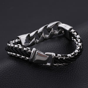 KALEN <span class=keywords><strong>In</strong></span> Pelle <span class=keywords><strong>In</strong></span> Acciaio Inox Placcatura <span class=keywords><strong>In</strong></span> Argento Braccialetti di Fascino Per Gli Uomini - Product Image 2