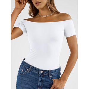 Haut court à épaules dénudées pour femme, manches courtes, tricoté, style Y2K, décontracté, à porter au quotidien, blanc - Product Image 2