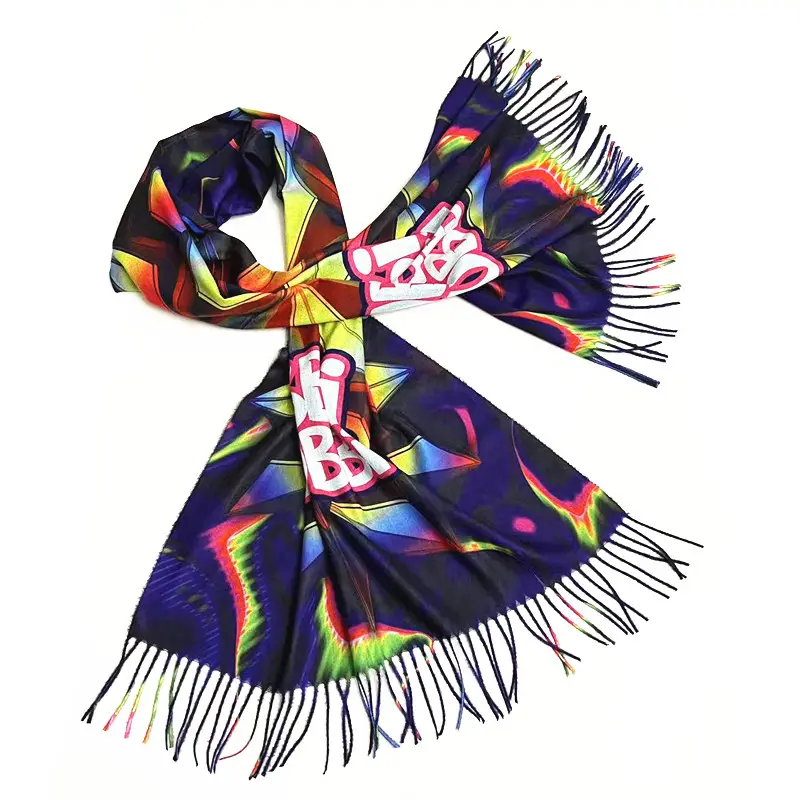 customized winter warm cheap frange printed pashmina polyester scarves