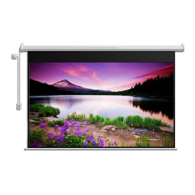 High Quality Motorized Projector Screen White Fiber 100 Inch 16:9/4:3 4k 3d Wall Hanging Home Cinema Electric Projection Screen