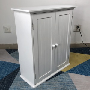 Armoire en bois avec 2 portes et étagères réglables au-dessus des toilettes, gain de place, armoire de rangement, armoire murale de salle de bain - Product Image 5