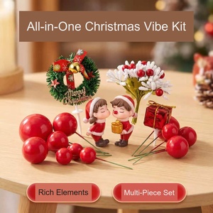 Set de Adornos para Pastel de Navidad, Papá Noel, Corona, Caja de Regalo, Bayas Rojas, Adornos para Cupcakes Navideños, Kit de Decoración para Mesa de Postres - Product Image 1
