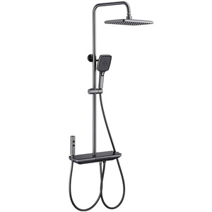 Ensemble de douche Guangdong tout en cuivre, mitigeur thermostatique gris-blanc avec pommeau de pluie et robinet de bain complet pour la maison avec cartouche céramique - Product Image 2