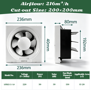 Ventilateur d'extraction axial NEDFON APB15-3-AS en plastique avec volet, à montage mural ou fenêtre, 220V, roulement à manchon électrique - Product Image 5