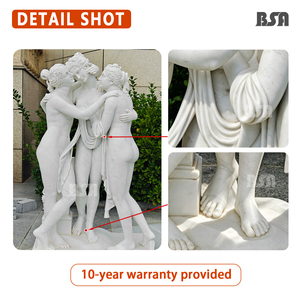 Statue des Trois Grâces sculptée à la main par BSA, en marbre blanc, sculpture grecque classique pour la décoration de cour extérieure - Product Image 3