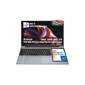 Brand New Laptop Oem 15.6 Inch + 7 Inch Dual Screen 16Gb Ram 1Tb Ssd Intel Processor N100 Business Touch Laptop UK Plug