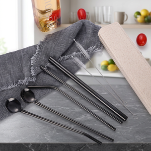 Minimalist Metal <b>Drinking</b> <b>Straws</b> 4-Pack Reusable Bar Accessories Black - Product Image 4