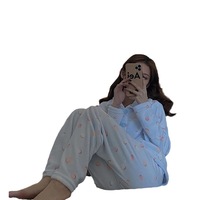 Femmes automne hiver décontracté à pois à manches longues costume ample Style coréen flanelle pyjamas dessin animé épaissi Cardigan maison
