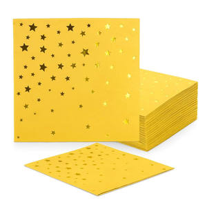 Livraison rapide <span class=keywords><strong>Serviettes</strong></span> de cocktail jetables fantaisie pour mariages 2 plis jaunes avec des étoiles dorées <span class=keywords><strong>Serviettes</strong></span> en <span class=keywords><strong>papier</strong></span> - Product Image 1