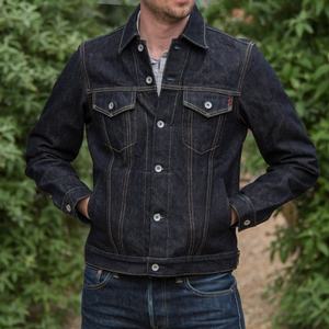 Slvow Hot Sell Custom 14oz Raw Japanese Style <b>Denim</b> <b>Jacket</b> <b>Mens</b> Stretch Button up Duffle Raw Salvaged <b>Denim</b> <b>Jacket</b> - Product Image 3