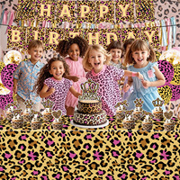 Décorations d'anniversaire pour fille motif guépard rose, comprenant assiettes, serviettes, gobelets, nappe, vaisselle pour fête de 18 ans sur le thème du léopard