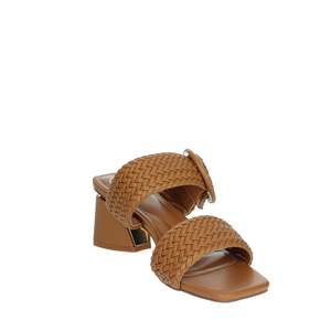 Sandales à talons pour femmes, mules à talon bloc avec lanières tressées marron - Product Image 5