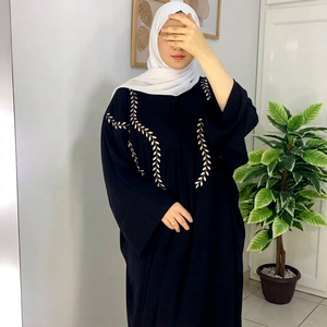 Best Selling Elegant Breathable <b>Kaftan</b> Abaya Handmade Turkish Floor Length Long Sleeve Neck maxi dress Polyester Regular Fit - Product Image 1