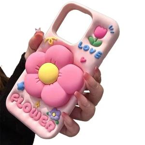 Phụ Kiện Dễ Thương 3D Hoa Trường Hợp Điện Thoại Cho Iphone 16 Pro 15 14 Pro Max 13 12 11 Màu Hồng Nữ Tính Thiết Kế Bìa Fundas De Celular - Product Image 1