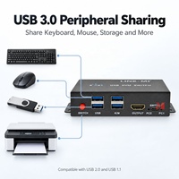 Commutateur KVM HDMI 2x1 4K60Hz USB 3.0 à 2 ports pour 2 ordinateurs partageant moniteur, clavier, souris, disques durs et imprimante
