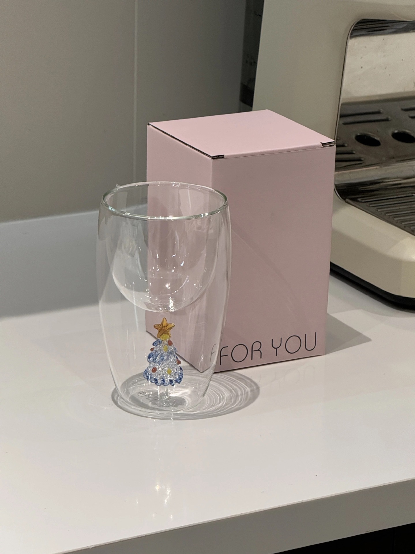 CLear Ice Crystal Blue Glitter Christmas Tree Double Wall Cup