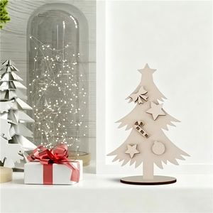 Tailai - Adornos Navideños de <span class=keywords><strong>Madera</strong></span> Contrachapada para Escritorio, 3 Piezas, con Base Desmontable, Diseño Art <span class=keywords><strong>Deco</strong></span> con Patrón de Plantas, <span class=keywords><strong>Madera</strong></span> Natural - Product Image 5