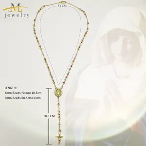 JML Collar Religioso Tricolor de la Virgen María Chapado en Oro de 14K Collar Cristiano con Ankh Collar Católico <span class=keywords><strong>del</strong></span> Rosario - Product Image 4