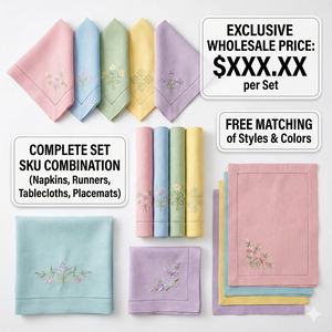 Serviette en coton et lin brodée sur mesure, délavée, avec ourlet festonné et monogramme, 20"x20", vente en gros pour mariage, fête, banquet, événement - Product Image 5