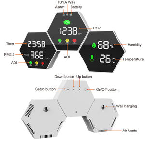 Jam Waktu Digital PM2.5 & Monitor CO2 dipasang di dinding suhu & kelembaban pengukur Gas penganalisis kualitas udara detektor karbon dioksida - Product Image 2