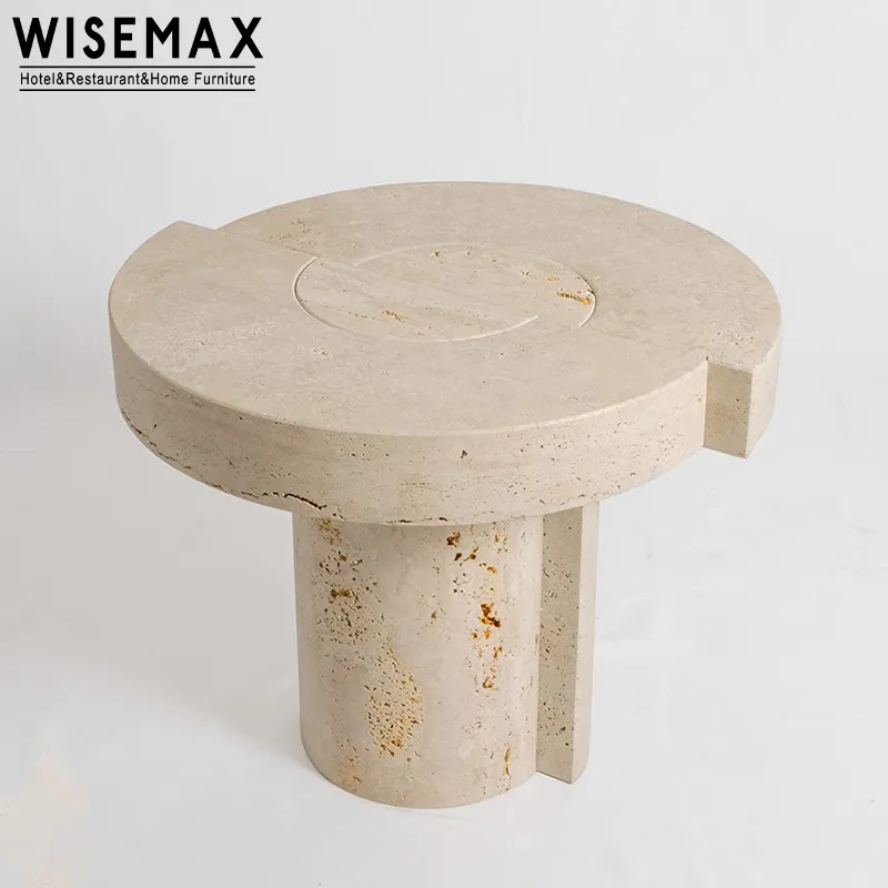 Meubles WISEMAX Petite table d'appoint haut de gamme simple et moderne Mobilier de salon Table à thé en travertin en marbre de forme créative pour hôtel