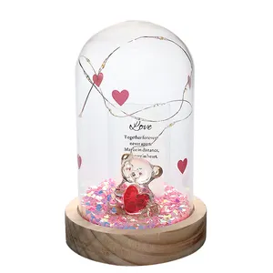 High Inquiry Glass Dome Led Display Wood Base Dome Glass Jars Flower Glass Dome With LED Lights