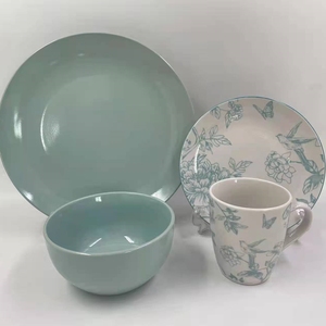 Servizio da tavola in porcellana vintage <span class=keywords><strong>blu</strong></span>, bianco e grigio con uccelli e <span class=keywords><strong>peonie</strong></span>, stoviglie bicolore in stile Chinoiserie - Product Image 2