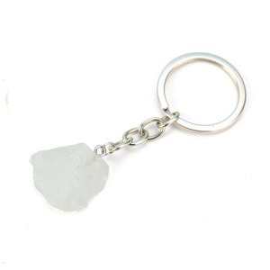 HZ Custom zinc alloy raw rough crystal clear quartz stones key chain