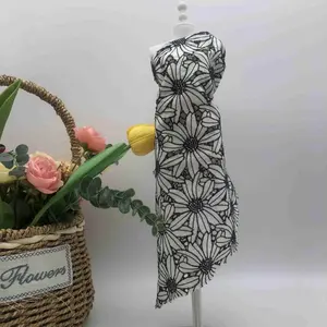 Jiede tecido de renda bordado floral preto branco marfim suíço 100% algodão voile ilhó cor dupla