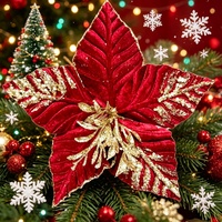 Große Rote Samt-Weihnachtsstern-Blumendekoration, Realistisch und Wasserfest, für Tischdekoration