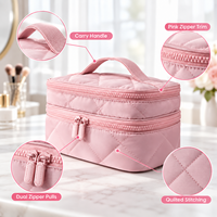 Sac de voyage matelassé personnalisé avec logo, double couche, étanche, en polyester, pour maquillage, avec poignée, OEM ODM, vente en gros