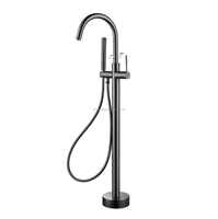 Ensemble de robinet de bain douche autoportant gris pistolet ensemble de pommeau de douche à main baignoire en laiton monté au sol