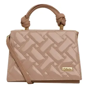 Sac bandoulière matelassé en cuir verni Fana Wendy Lisa Nude Gold pour femme – Tendance toutes saisons - Product Image 4