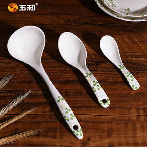 Five And Harmony Long Handle Soup Spoon Melamine White Blue Pattern For Serving Soup And Porridge - Product Image 3