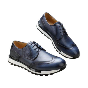Men's Genuine Leather Oxfords <b>Round</b> Toe Paisley Embossed Office Career Shoes <b>Cushioned</b> Rubber Outsole - Product Image 5