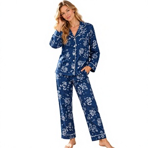 Conjunto de pijama con estampado floral para mujer, top de manga larga con cuello con muescas y pantalones con ribete en contraste, ropa de descanso, top de pijama con cuello con muescas - Product Image 1