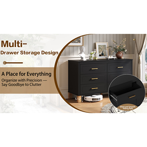 <b>6</b> <b>Drawer</b> Double Dresser Modern Storage Cabinet Metal Handles Solid Wood Legs Dresser <b>Drawer</b> Organizer for Kids - Product Image 6