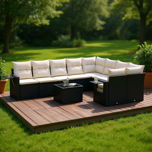 Ensemble de canapés de jardin en rotin noir avec coussins crème, mobilier d'extérieur au design contemporain, résistant à l'eau et aux UV, en rotin PE - Product Image 2