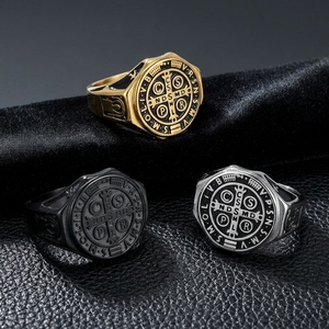 St Benedict <b>Ring</b> Black Titanium Steel Cross Shape <b>Men's</b> Religious Jewelry Protection Accessory - Product Image 1