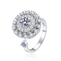RFJEWEL 2026 Nouvelle Bague Tournante Ajustable en Laiton Pur, Bague Ouverte, Bijou Tendance pour Femme, Plaqué Argent/Or avec Zircon Cubique