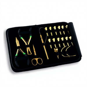 Kits de herramientas de extensión de cabello dorado profesional, 4 Uds., agujas tipo C, rizador de cabello con microcuentas y alicates de extracción, clips de corte - Product Image 1