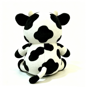 Customized cute chubby cow plush gift with red <b>heart</b> embroidery, adorable <b>black</b> and white spotted cow plush - Product Image 3