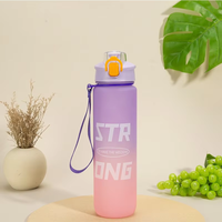 Bouteille d'eau sportive motivante de grande capacité, 1 litre, sans BPA, 32 oz, réutilisable, dégradé givré, avec paille, pour extérieur, gym et fitness