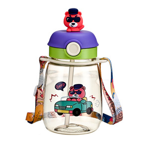 Cartoon Plastic Water Bottle With Strap Push Button Lid For Children School Outdoor Use Bpa Free <b>Large</b> Capacity - Product Image 5